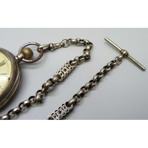 1061 - A silver pocket watch, London 1919, and a fancy link Albert chain