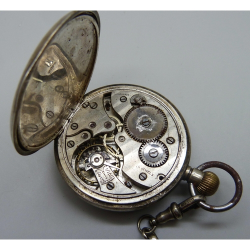 1061 - A silver pocket watch, London 1919, and a fancy link Albert chain