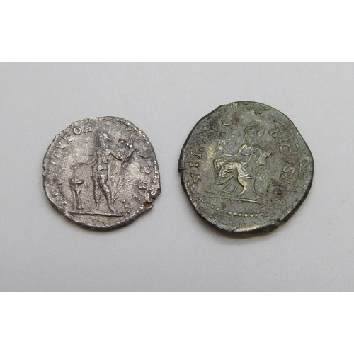 1078 - Two silver/billion Roman coins Septimus Severus 193-211AD