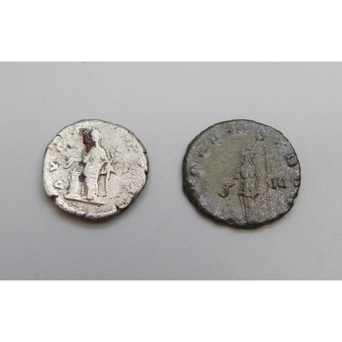 1079 - Two Roman coins - Salonina wife of Gallienus 254-268AD, Faustina Senior wife of Antonius Pius 139-14... 