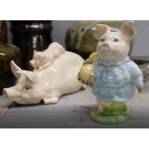 1111 - A pair of Sylvac bookends, a Beswick pig, Beatrix Potter figure, studio pottery, etc. **PLEASE NOTE ... 