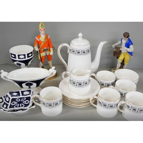 1133 - A Staffordshire coffee service, unfinished Royal Crown Derby and two continental figures **PLEASE NO... 