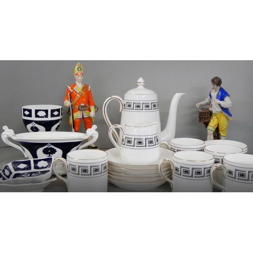 1133 - A Staffordshire coffee service, unfinished Royal Crown Derby and two continental figures **PLEASE NO... 