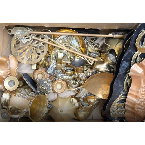 1137 - A box of brass and copper metalwares **PLEASE NOTE THIS LOT IS NOT ELIGIBLE FOR IN-HOUSE POSTING AND... 