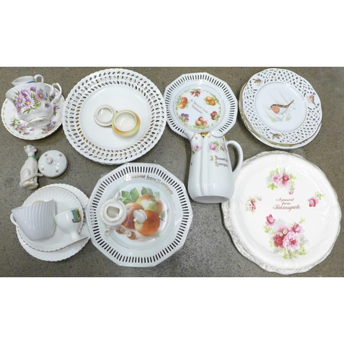 1148 - A collection of decorative china including crested ware, ribbon plates, 'Ramsgate souvenir' plate an... 