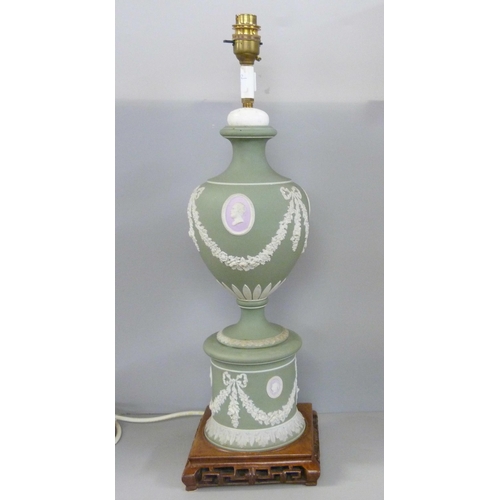 602 - A Wedgwood green jasper table lamp, 54cm