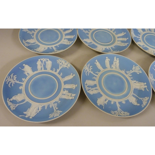 605 - Six Wedgwood blue jasper saucers, 14cm