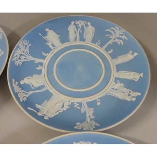 605 - Six Wedgwood blue jasper saucers, 14cm