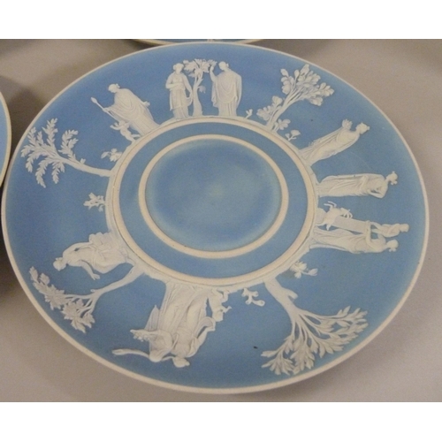 605 - Six Wedgwood blue jasper saucers, 14cm