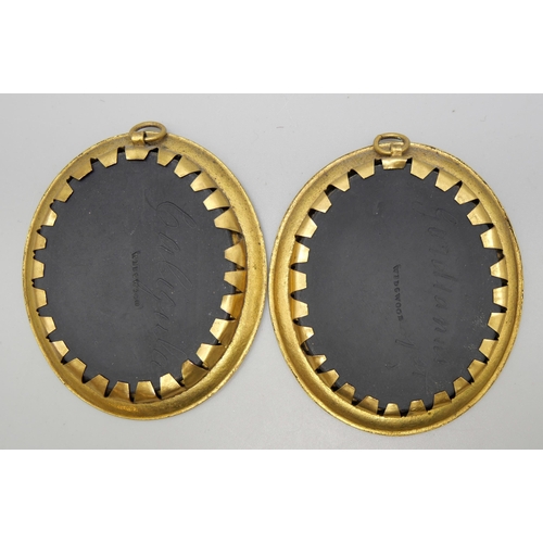 637 - Two Wedgwood black basalt oval intaglios in gilt metal frames, Caligula and Gordianni