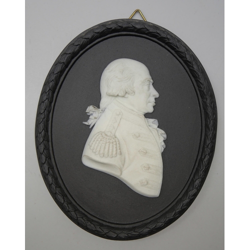 643 - A Wedgwood black and white jasper medallion, (Lord) Howe in profile