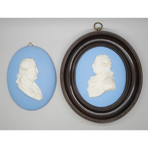 645 - Two Wedgwood blue jasper oval medallions, one framed, Adam Duncan 1st Viscount and 1st Viscount Kepp... 