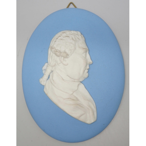 645 - Two Wedgwood blue jasper oval medallions, one framed, Adam Duncan 1st Viscount and 1st Viscount Kepp... 