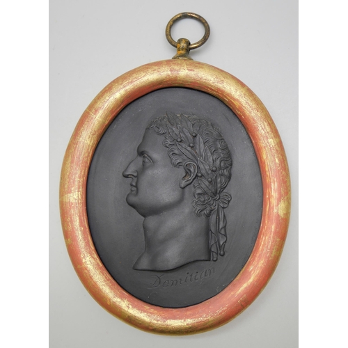 647 - A Wedgwood black basalt oval medallion, Domitian, Roman Emperor, in profile, framed