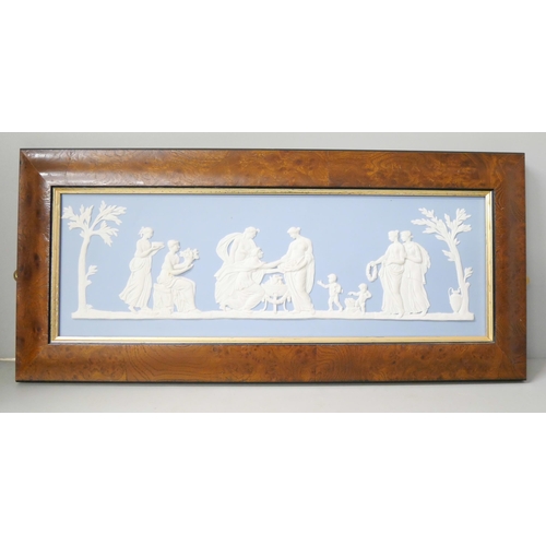 650 - A large Wedgwood blue jasper rectangular plaques, classical scene