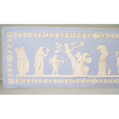 651 - A 19th Century blue and white jasper rectangular plaque, decorated with classical maidens, 46cm x 15... 