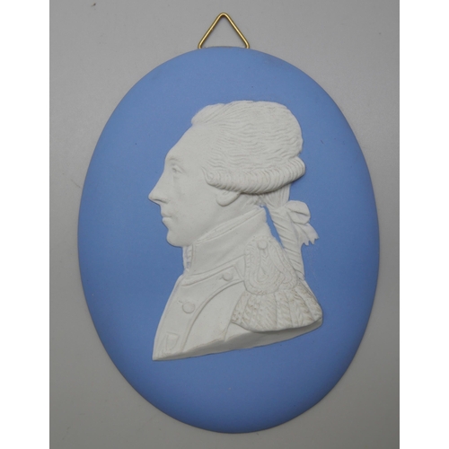 657 - Two 19th Century Wedgwood jasper medallions of two noblemen, one Marquis de la Fayette, in profile