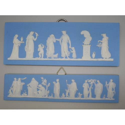 658 - Two Wedgwood jasper rectangular plaques, figures of classical maidens