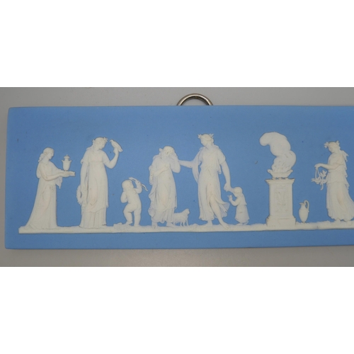 658 - Two Wedgwood jasper rectangular plaques, figures of classical maidens