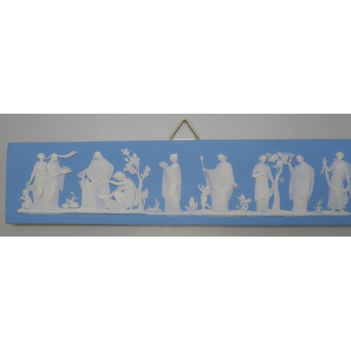 658 - Two Wedgwood jasper rectangular plaques, figures of classical maidens