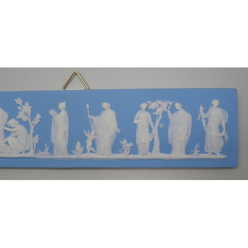 658 - Two Wedgwood jasper rectangular plaques, figures of classical maidens