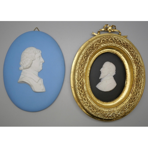 661 - Two Wedgwood medallions, one Mr Rochester in black and white jasper in a gilt oval frame and one of ... 