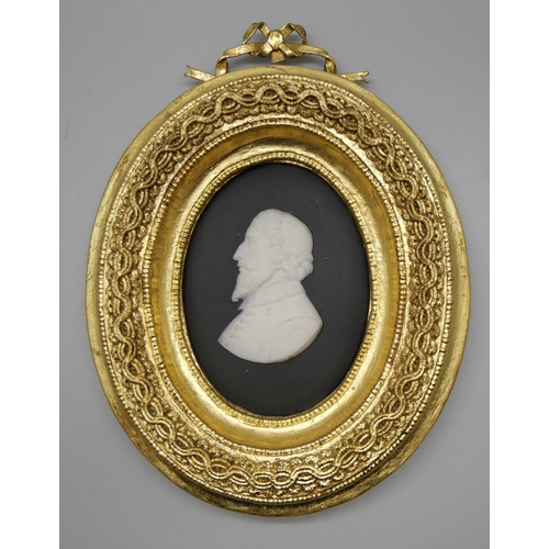 661 - Two Wedgwood medallions, one Mr Rochester in black and white jasper in a gilt oval frame and one of ... 