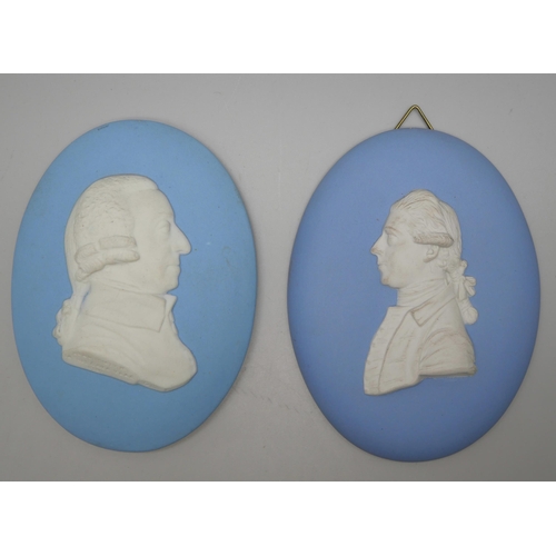 666 - Two Wedgwood jasper oval medallions in profile including a Joseph Banks Kew Gardens medallion