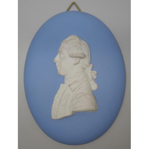 666 - Two Wedgwood jasper oval medallions in profile including a Joseph Banks Kew Gardens medallion