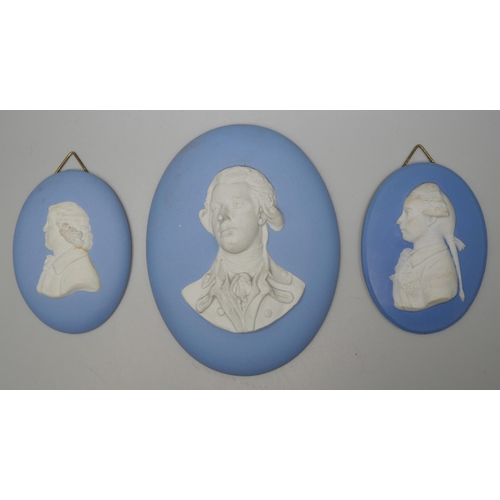 667 - Three Wedgwood jasper oval medallions including Josiah Wedgwood