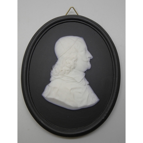 671 - A Wedgwood black and white jasper medallion, (Cardinal) Mazarin, in profile