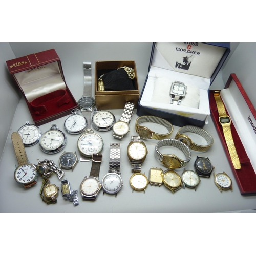 677 - A collection of wristwatches and pocket watches to include mechanical examples