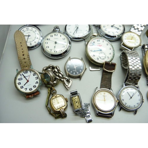 677 - A collection of wristwatches and pocket watches to include mechanical examples