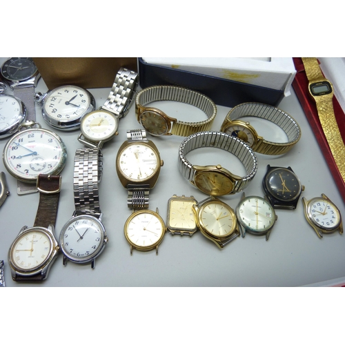 677 - A collection of wristwatches and pocket watches to include mechanical examples