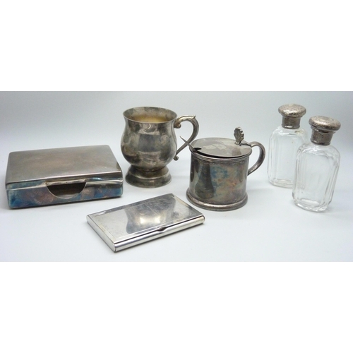 678 - Two silver topped bottles and assorted silver plate