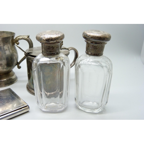 678 - Two silver topped bottles and assorted silver plate