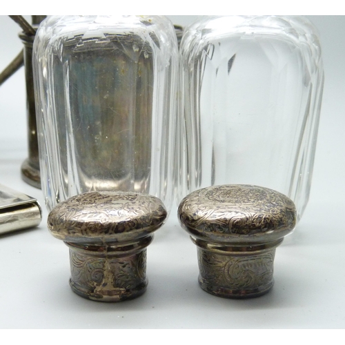 678 - Two silver topped bottles and assorted silver plate