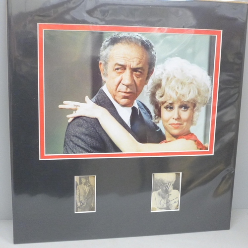 681 - Film, Carry On signed Sid James and Barbara Windsor mounted display