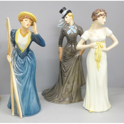 684 - Six Goebel porcelain figures, Gentle Thoughts, Afternoon Tea, a/f, Reflections, River Outing and two... 