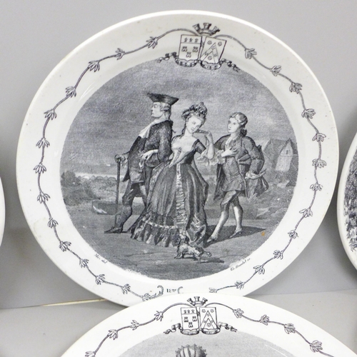 700 - Six B&Cie Creil & Montereau black and white French faience plates, 20.5cm