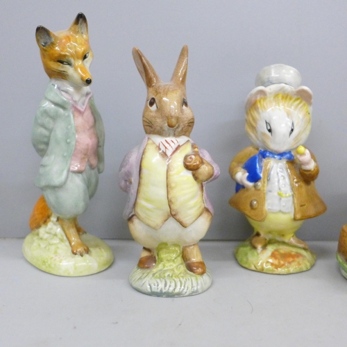 705 - Six Beswick Beatrix Potter figures, Jeremy Fisher, Flopsy, Mopsy & Cottontail, Mr Benjamin Bunny, Am... 