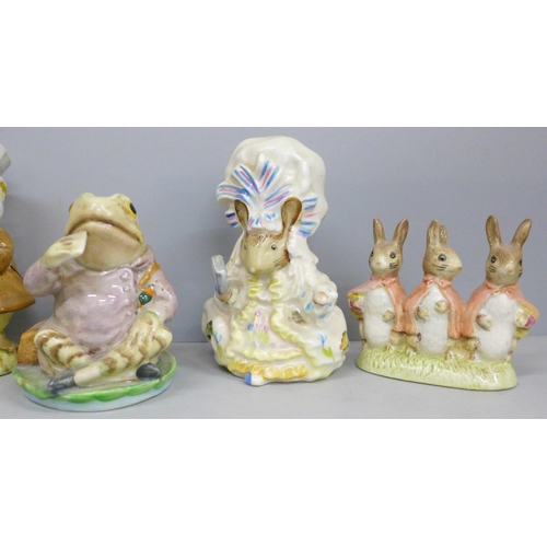 705 - Six Beswick Beatrix Potter figures, Jeremy Fisher, Flopsy, Mopsy & Cottontail, Mr Benjamin Bunny, Am... 