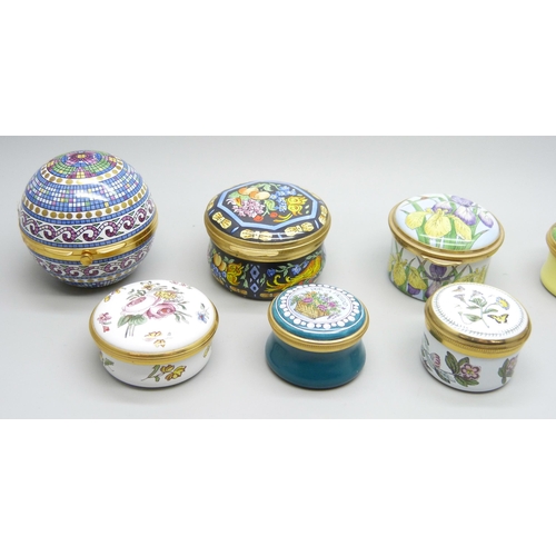 719 - Eleven enamel boxes; five Halcyon Days, one Crummles, three Staffordshire Enamels and two others