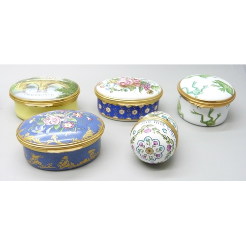 719 - Eleven enamel boxes; five Halcyon Days, one Crummles, three Staffordshire Enamels and two others