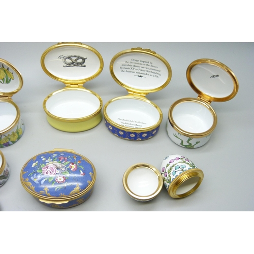 719 - Eleven enamel boxes; five Halcyon Days, one Crummles, three Staffordshire Enamels and two others