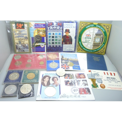 726 - A collection of coins and coin packs including 50th Anniversary of the D-Day landings 50p, 1994 UK u... 