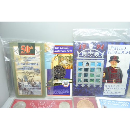 726 - A collection of coins and coin packs including 50th Anniversary of the D-Day landings 50p, 1994 UK u... 