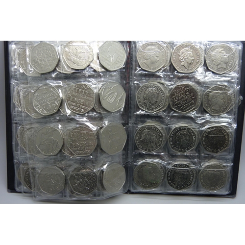 728 - A collection of coins in presentation folder including approximately 90 50p pieces, 20p and 5p