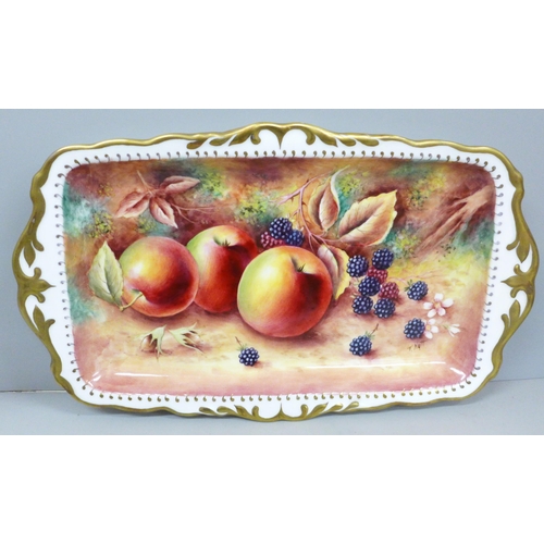 729 - A Terence Nutt hand painted fruit still life dish, 29.5cm