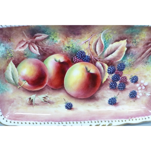 729 - A Terence Nutt hand painted fruit still life dish, 29.5cm